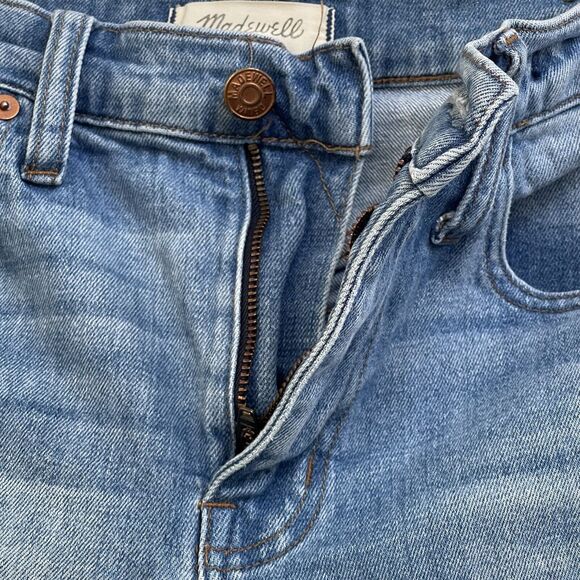 Madewell SZ 23 The High-Rise Slim Crop Boyjean Jeans Distressed Frayed Hems Blue - Picture 7 of 12